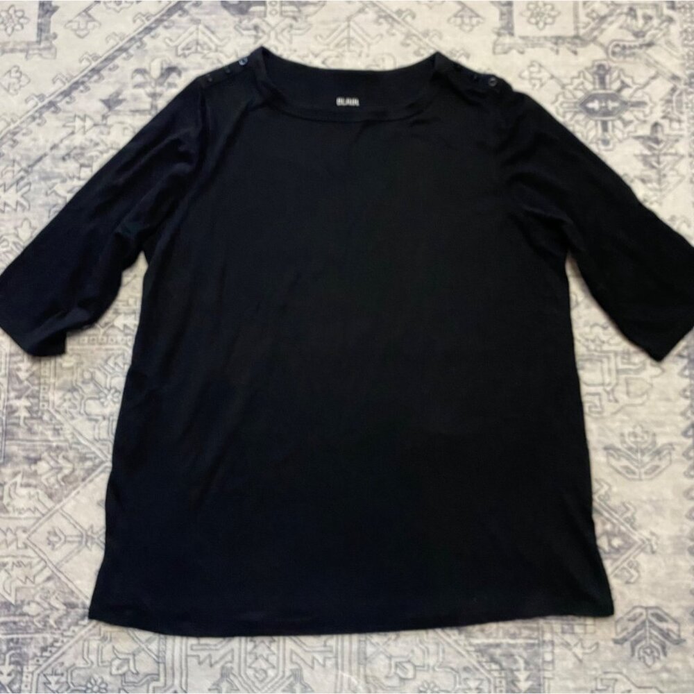 Blair Womens Black 3/4 Sleeve Top With Shoulder Button Accents - XL Shirt